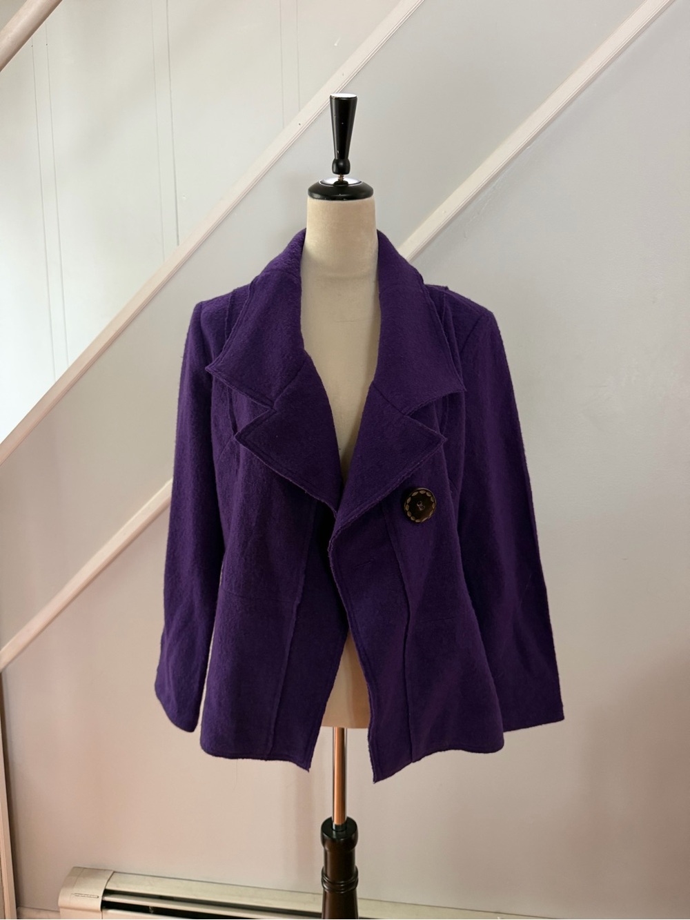 Patty Kim 100% Wool Purple One Button Jacket Blazer Coat Women’s Medium